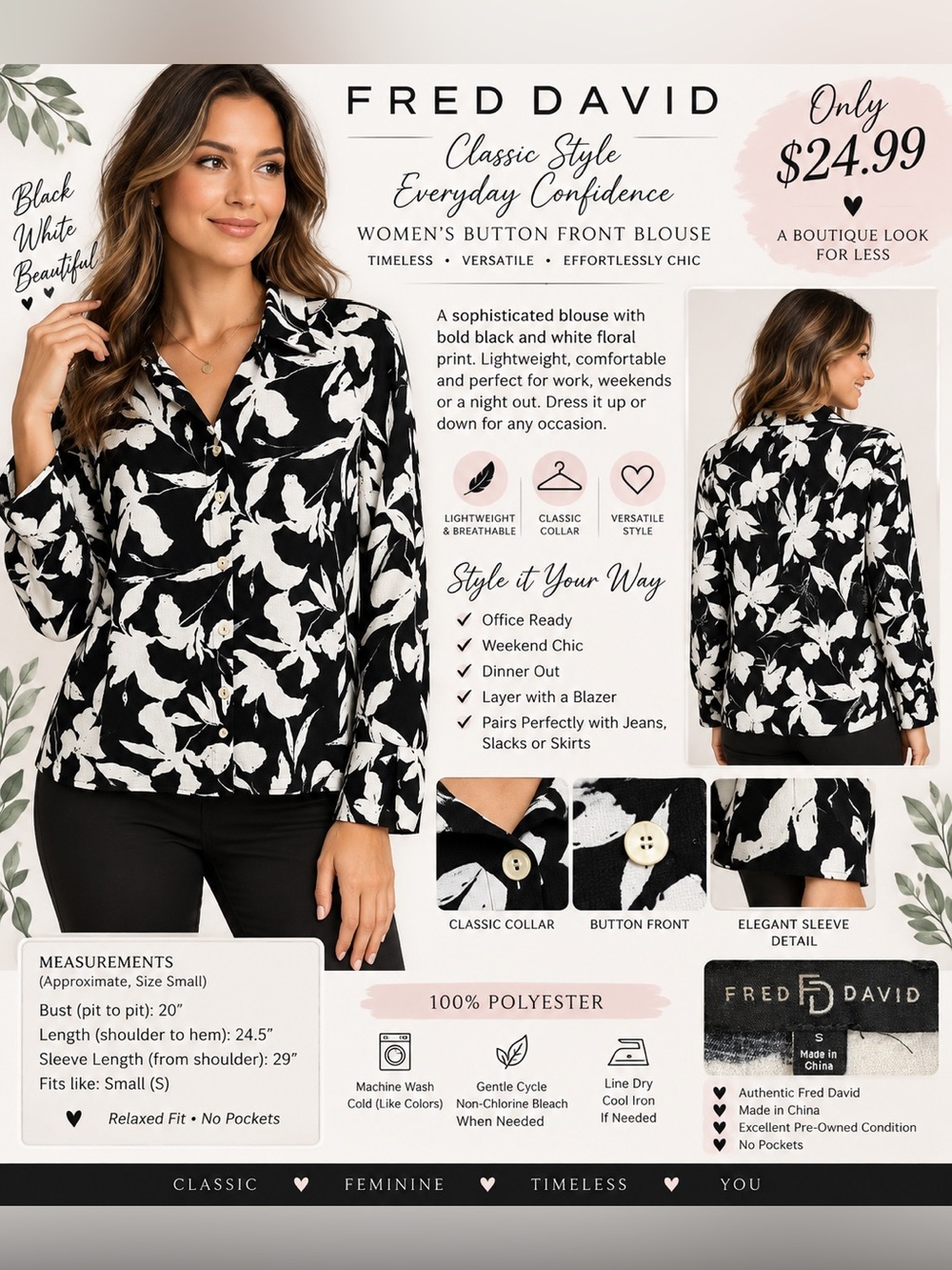 Fred David Black & White Floral Button-Down Shirt